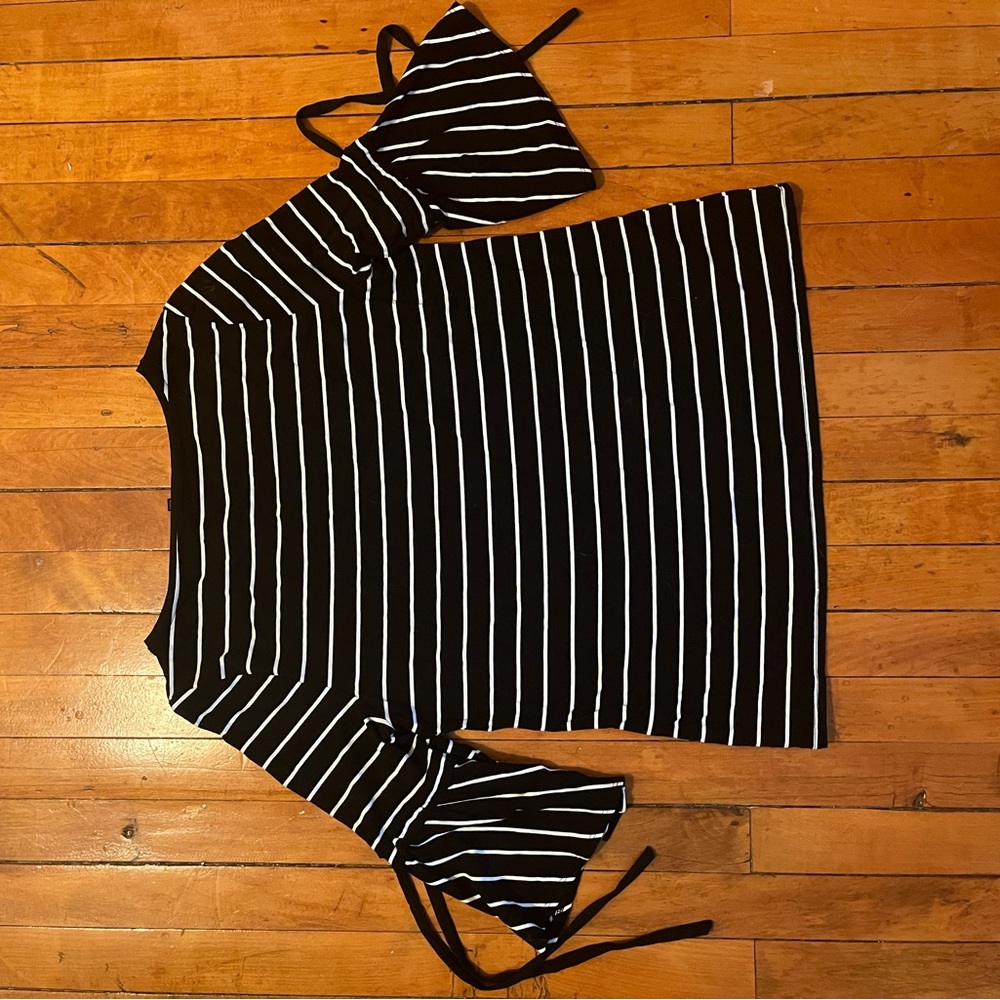 White House Black Market Black and White Striped Pullover Top